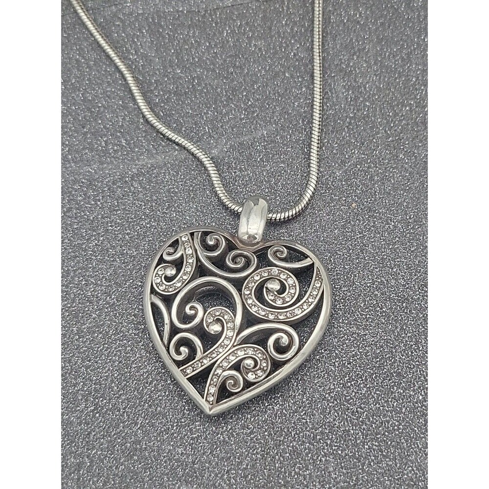 Brighton Heart Silvertone Pendant Necklace Contempo Reversible Filigree Puffy